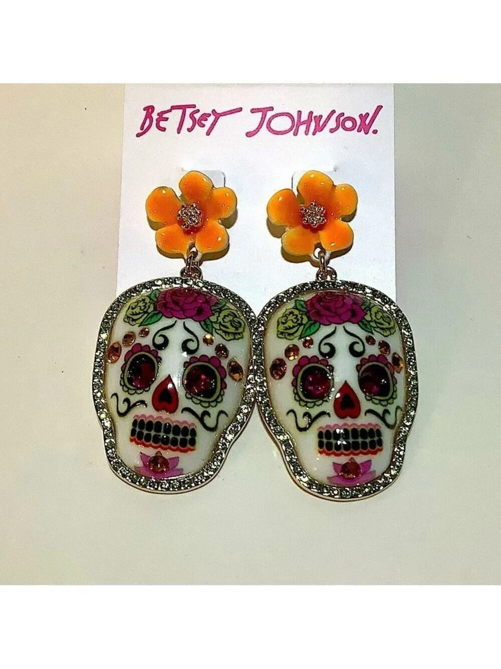 Betsey Johnson Hola To Love Sugar Skull Drop Earrings New